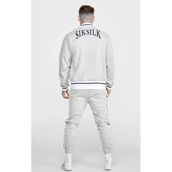 SikSilk Grey Marl Collegiate Logo Varsity Jacket